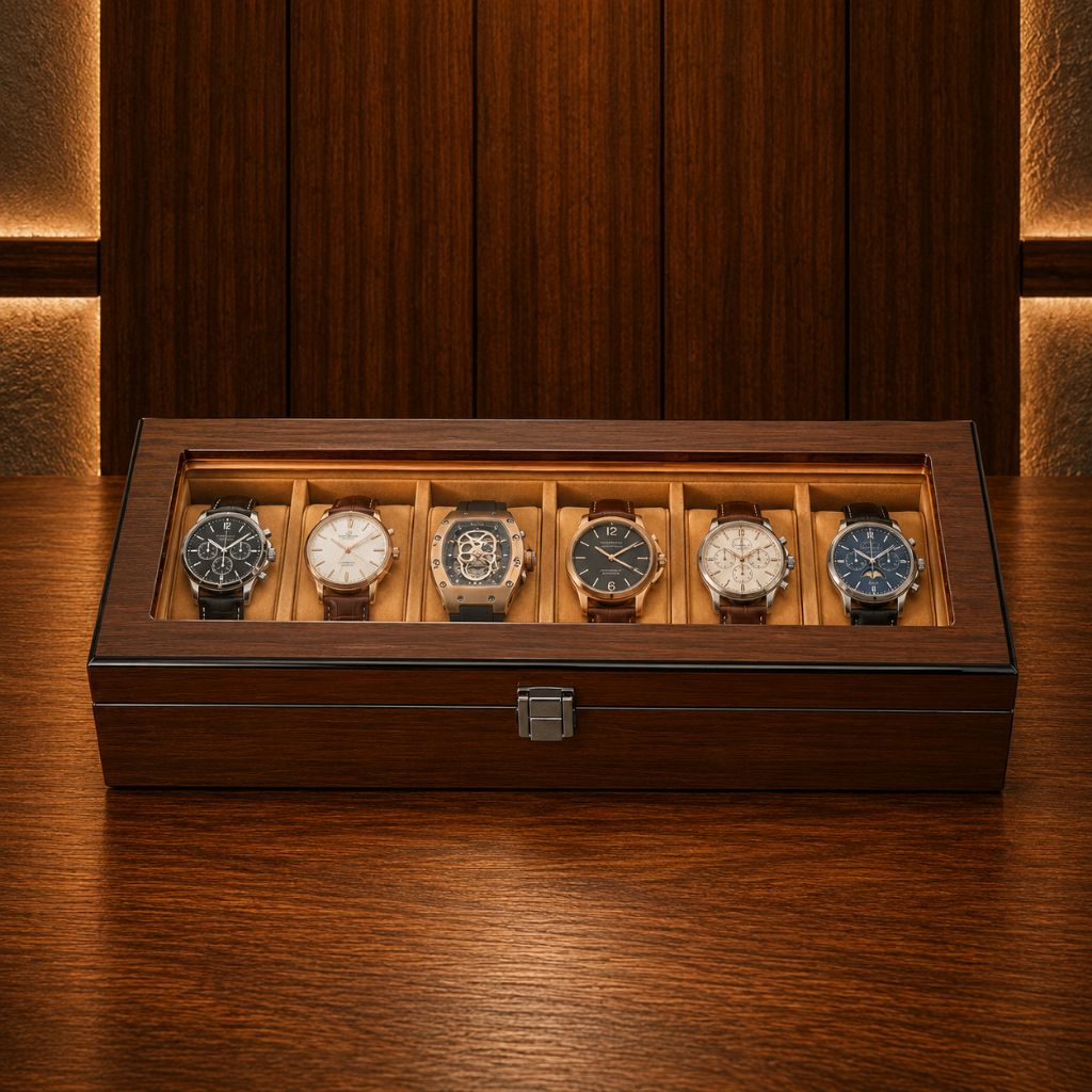 Uhrenbox aus Holz für 6 Uhren