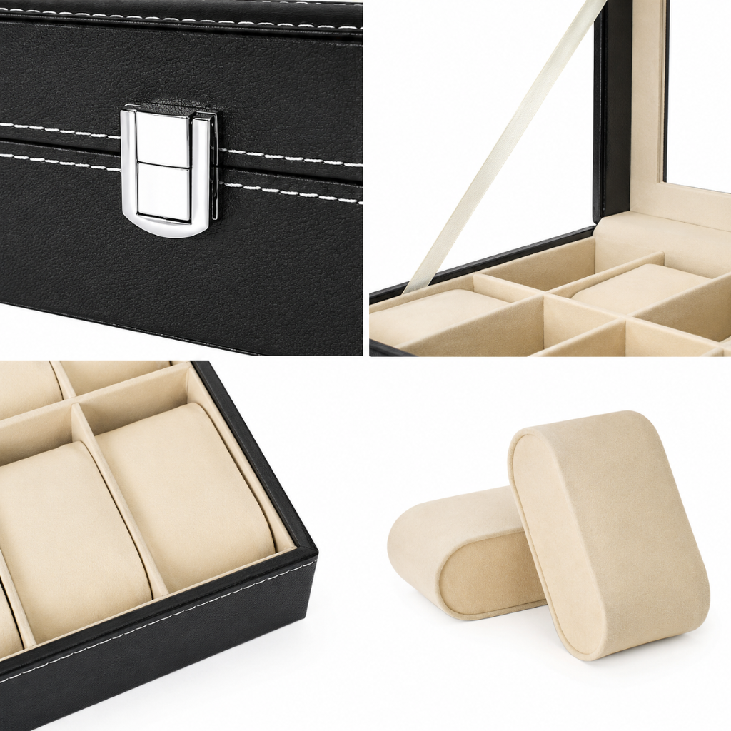 Schwarze Uhrenbox für 6 Uhren