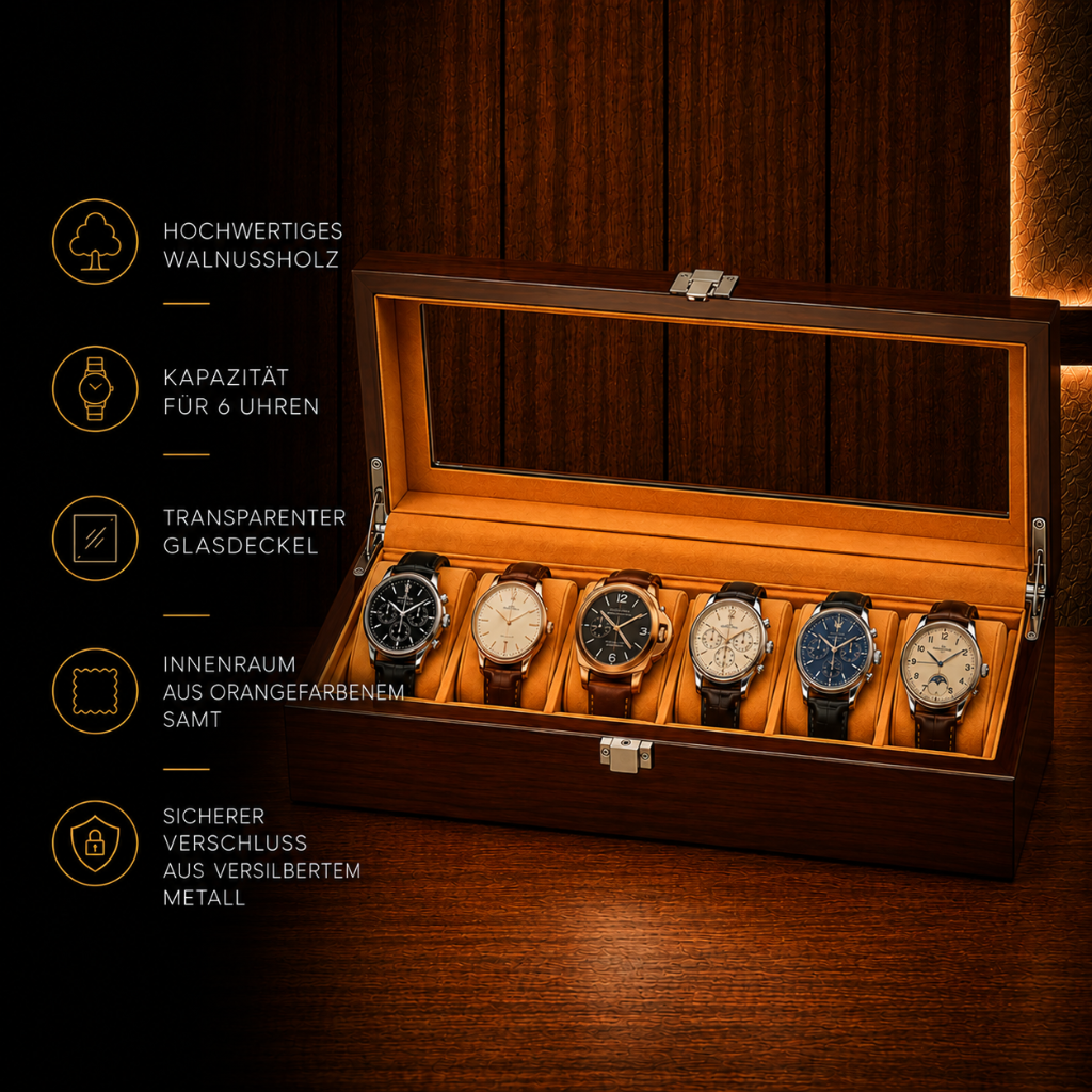 Uhrenbox aus Holz für 6 Uhren